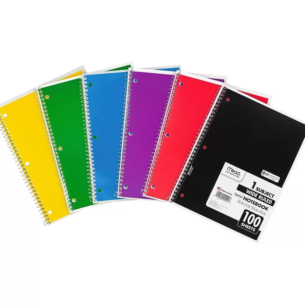 Mead Subject Notebooks<Spiral 1-Subject Notebook, 8" x 10.5", Wide Ruled, 100 Sheets (MEA05514)