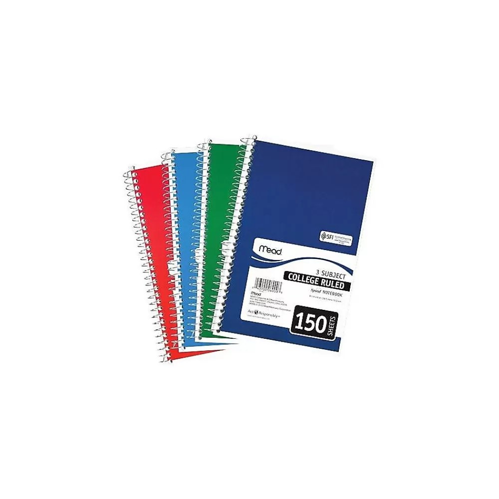 Mead Notebooks<Spiral 3-Subject Notebooks, 5.5" x 9.5", College Ruled, 150 Sheets (06900)