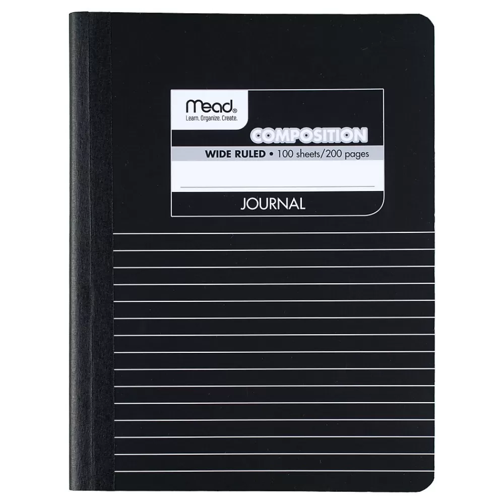 Mead Composition Notebooks<Square Deal 1-Subject Composition Notebooks, 7.5" x 9.75", Wide Ruled, 100 Sheets, Black (09920)