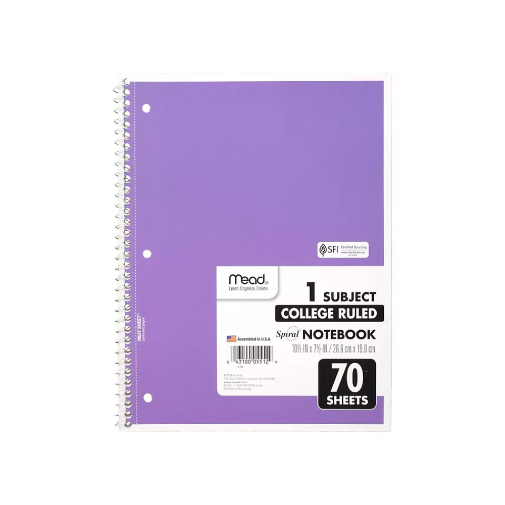 Mead Subject Notebooks<1-Subject Notebooks, 8" x 10.5", College Ruled, 70 Sheets, 24/Carton (MEA05512-CT)