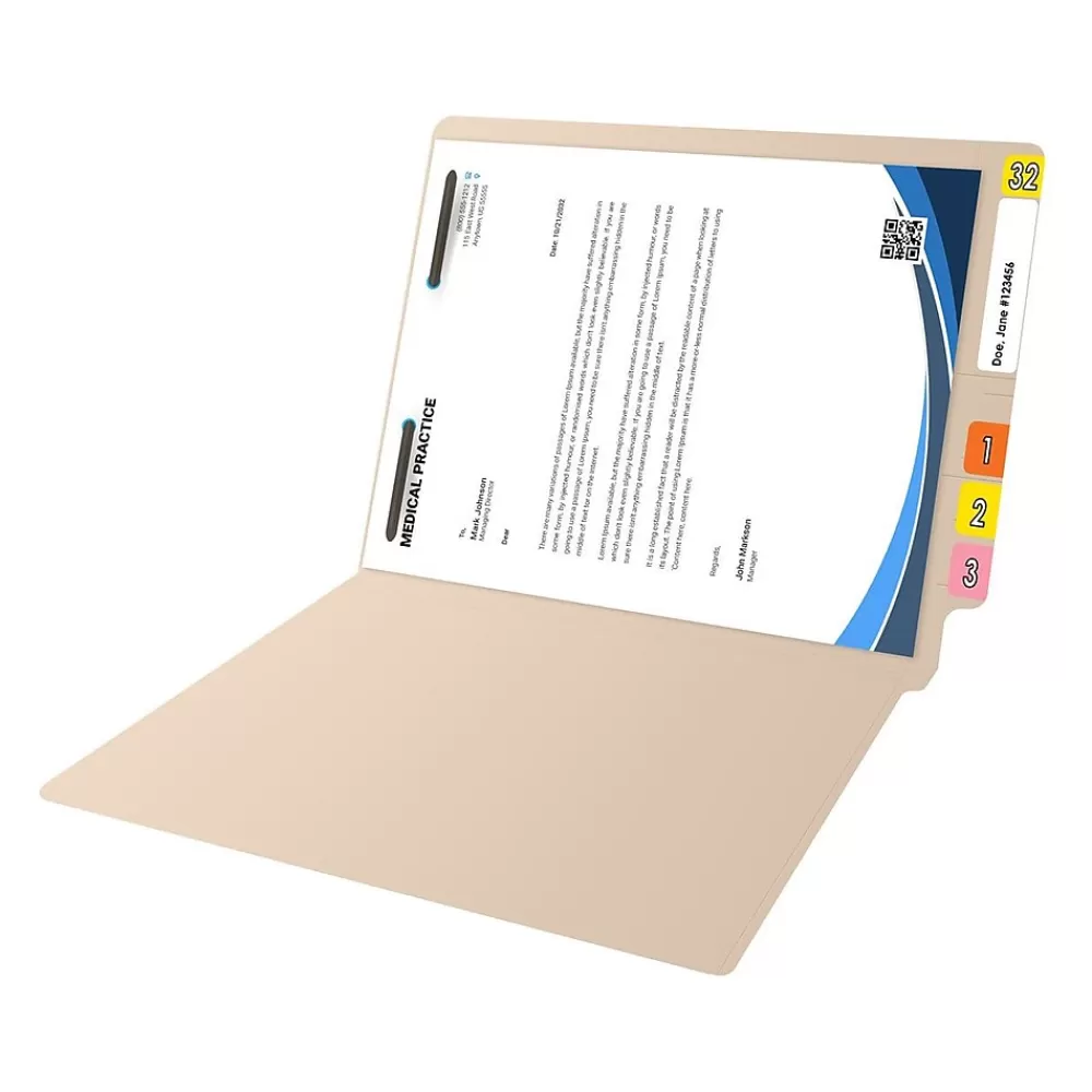 Medical Arts Press File Folders<Reinforced End Tab File Folder, Straight Cut, Letter-Size, Manila, 50/Box (S-01314)