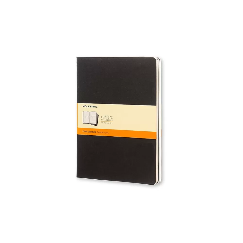 Moleskine Journals<Cahier Journal, 7.5" x 9.75", Narrow Ruled, Black, 120 Pages, 3/Pack (705014)