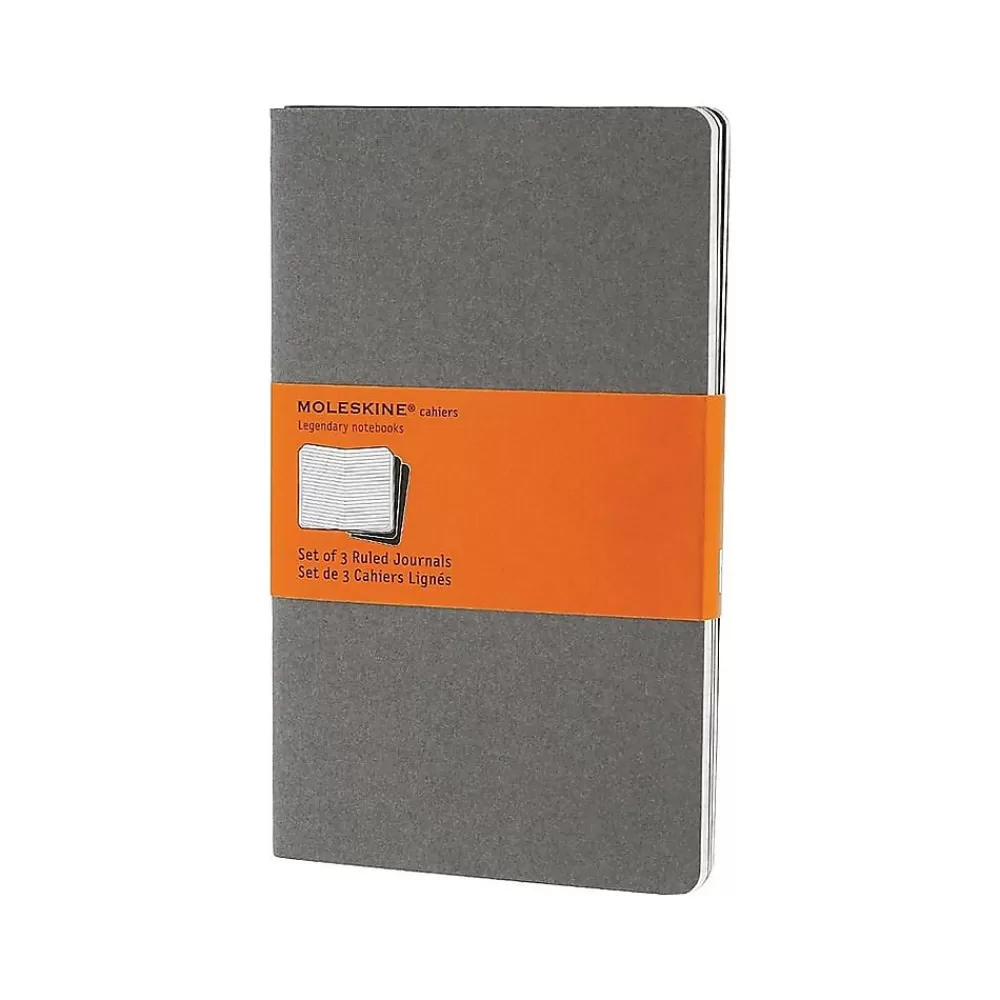 Moleskine Journals<Cahier Journal, 5" x 8.25", Narrow Ruled, Pebble Gray, 80 Pages, 3/Pack (629599)