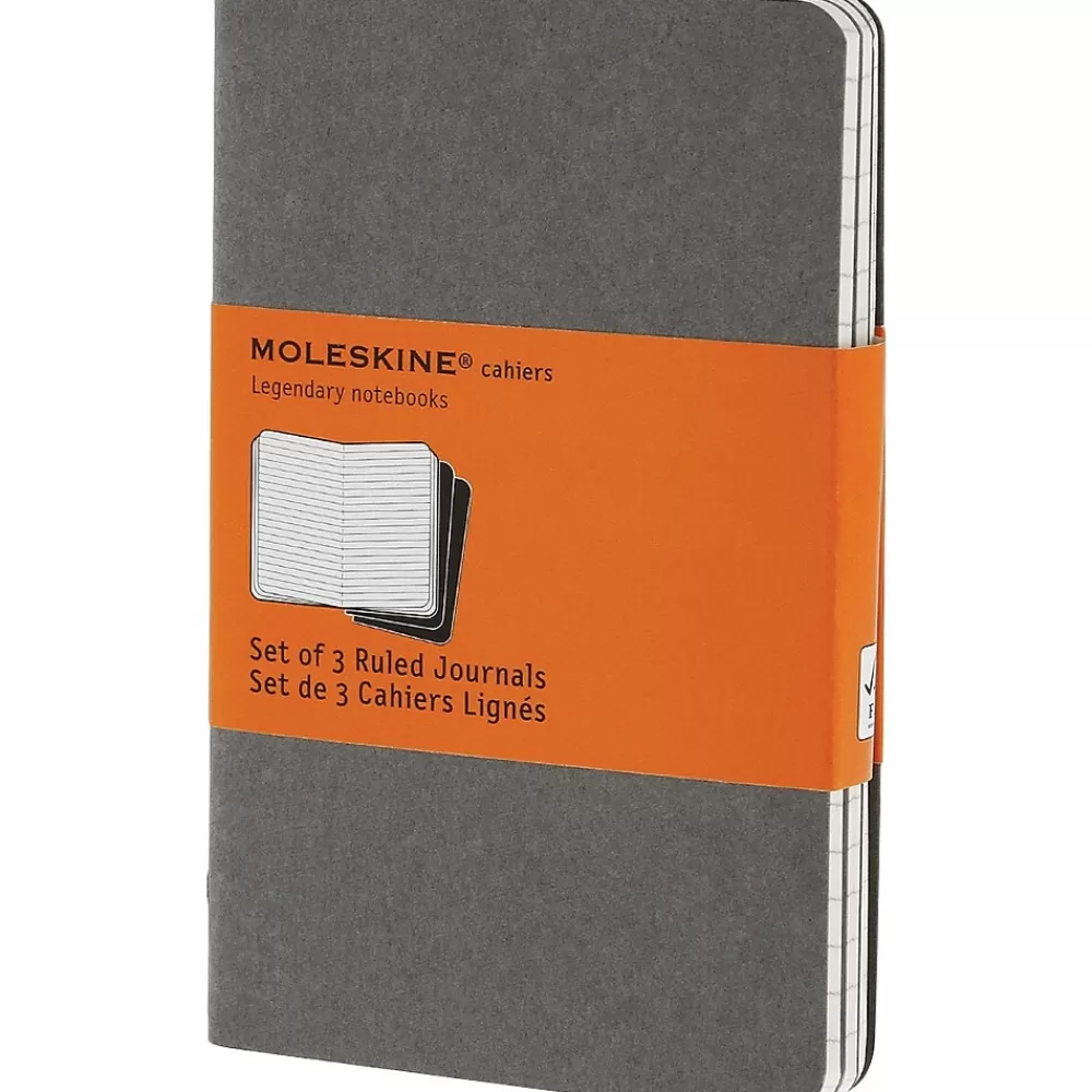 Moleskine Journals<Cahier Journal, Set of 3, Pocket, Ruled, Pebble Grey, Soft Cover, 3-1/2" x 5-1/2"