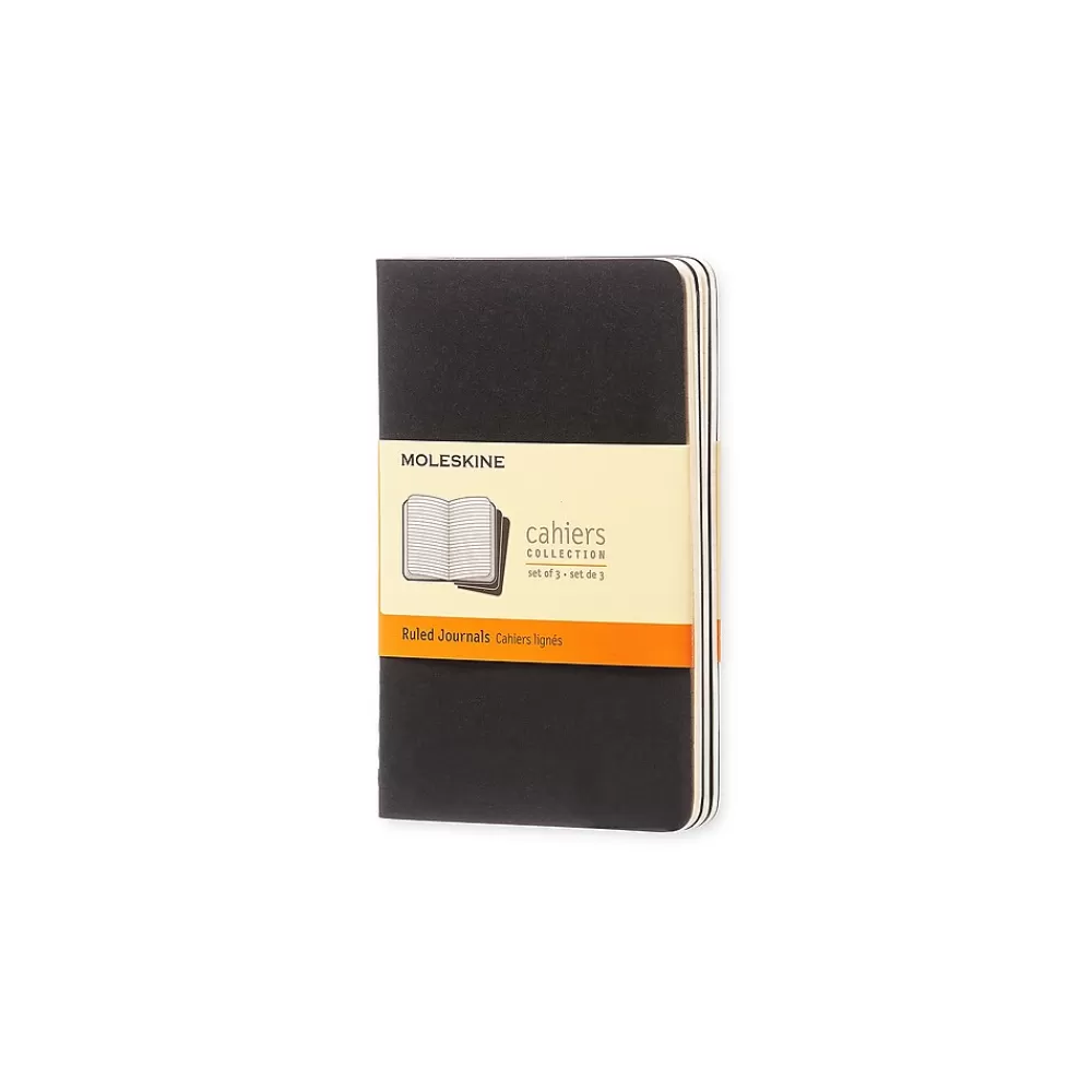 Moleskine Journals<Cahier Pocket Journal, 3.5" x 5.5", Narrow Ruled, Black, 64 Pages, 3/Pack (704895)