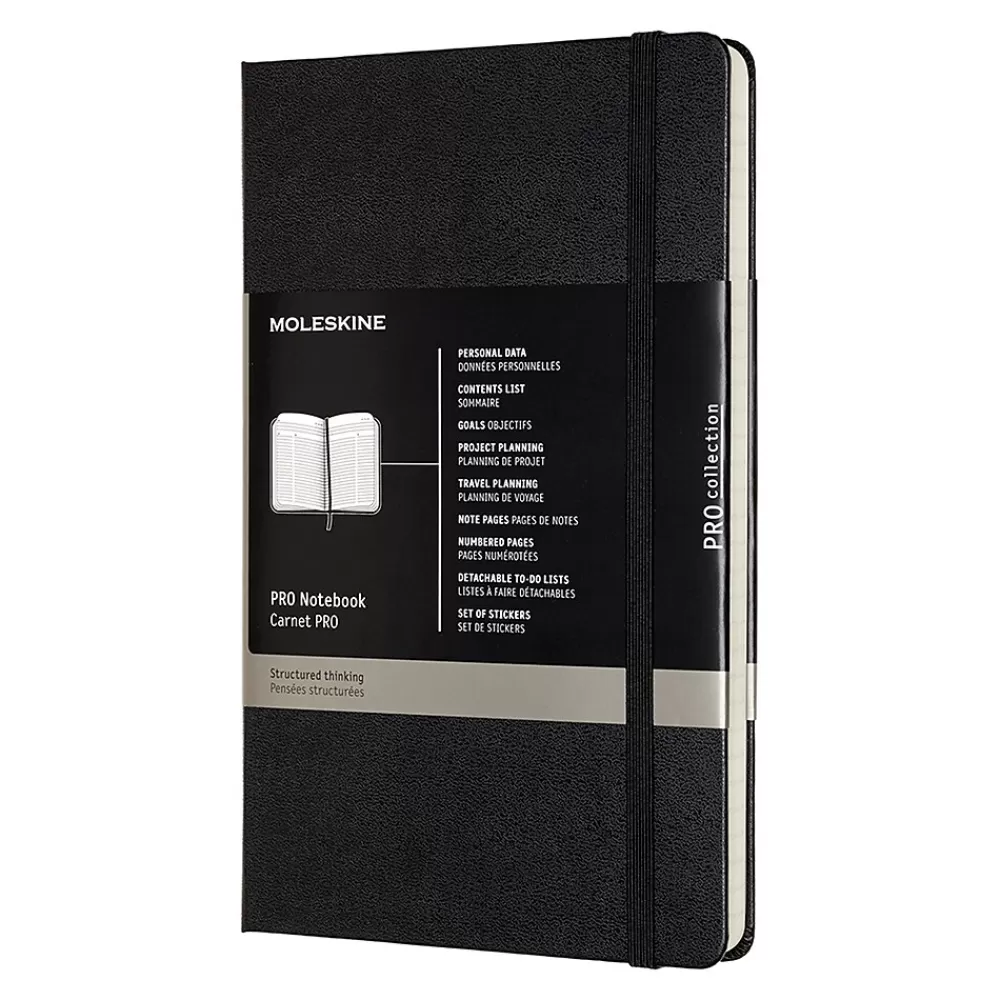 Moleskine Notebooks<Professional Notebooks, 5" x 8.25", College Ruled, 120 Sheets, Black (620756)