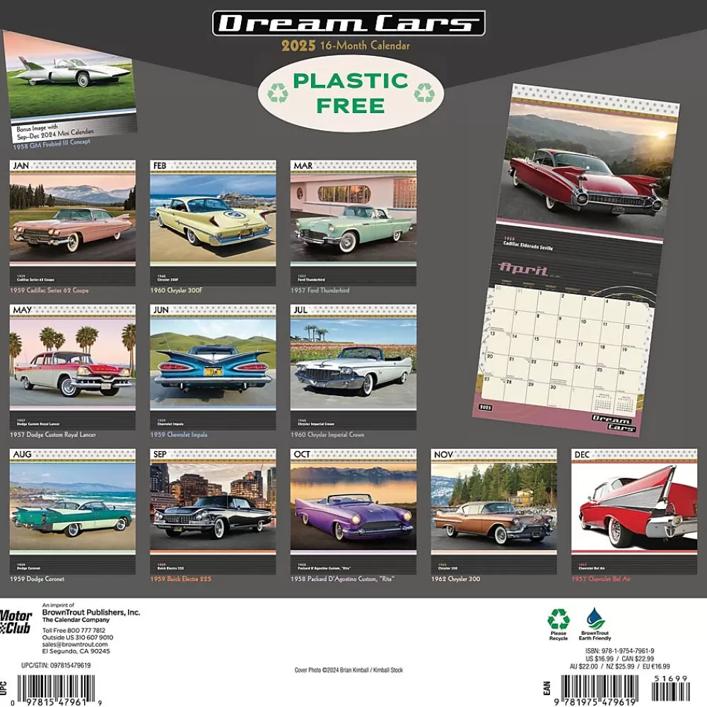 BrownTrout 2025 Calendars<2025 Motor Club Dream Cars 12" x 24" Monthly Square Wall Calendar, (9781975479619)