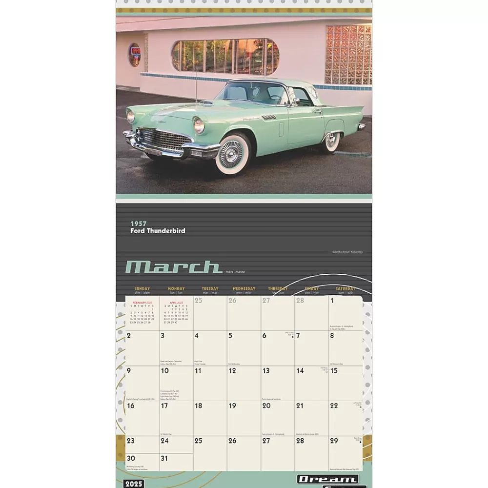 BrownTrout 2025 Calendars<2025 Motor Club Dream Cars 12" x 24" Monthly Square Wall Calendar, (9781975479619)