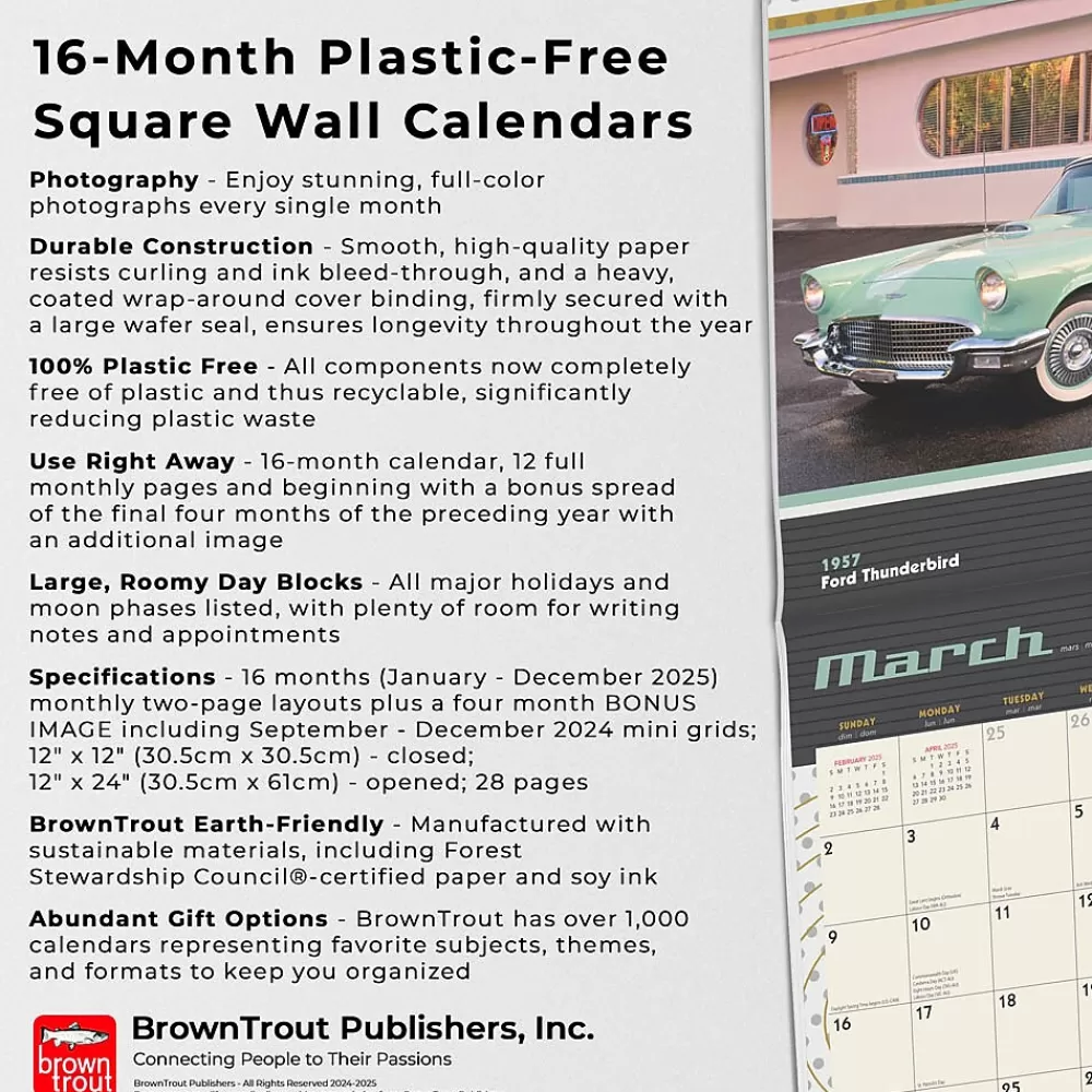 BrownTrout 2025 Calendars<2025 Motor Club Dream Cars 12" x 24" Monthly Square Wall Calendar, (9781975479619)