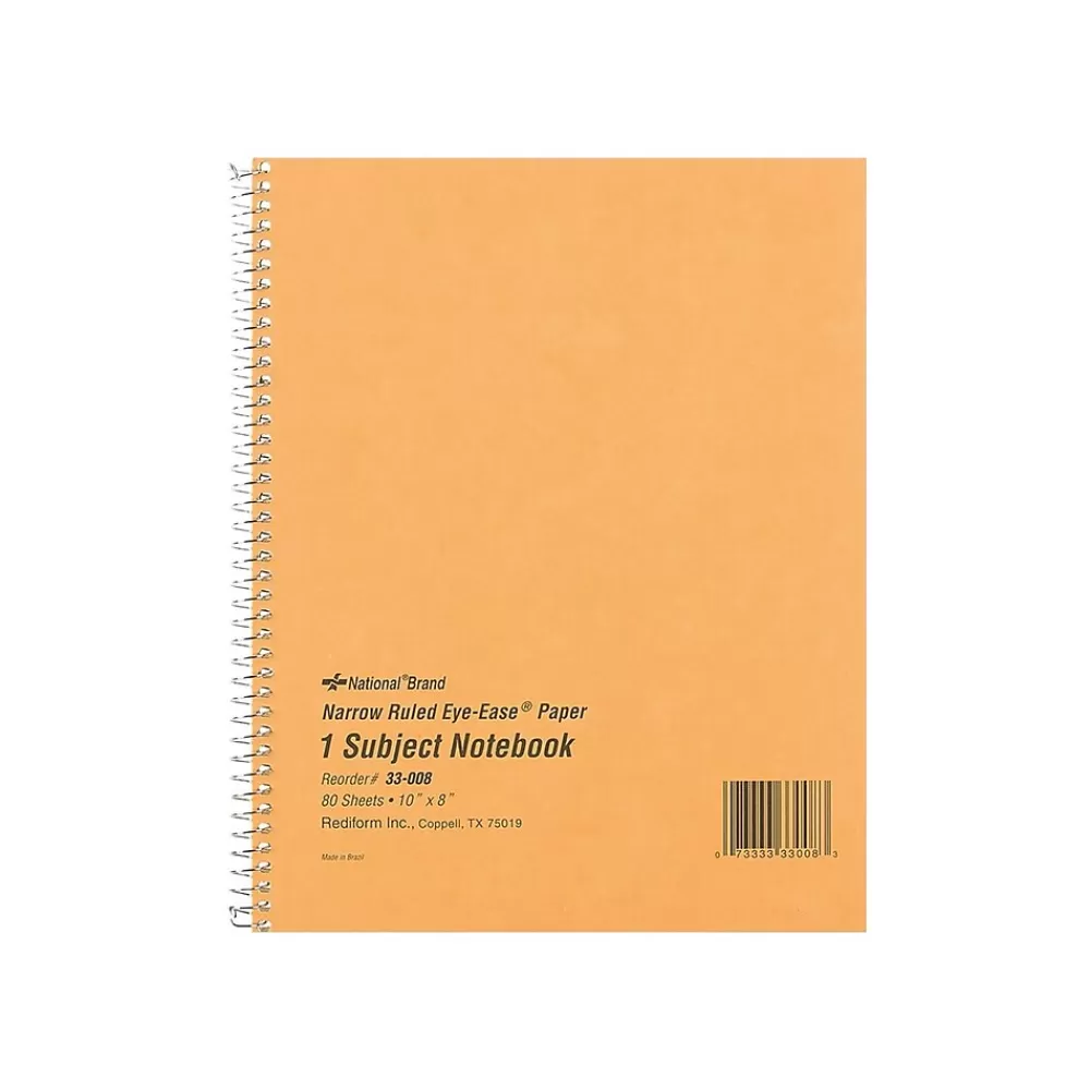National Brand Subject Notebooks<Brown Board Cover 1-Subject Notebooks, 8" x 10", Narrow Ruled, 80 Sheets, Brown (RED33008)