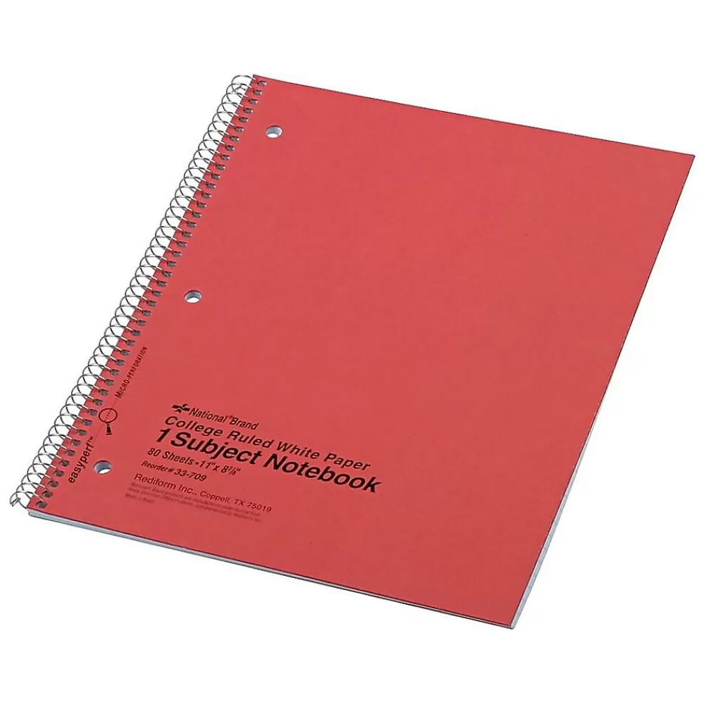 National Brand Subject Notebooks<Kolor Kraft 1-Subject Notebooks, 8.86" x 11", College Ruled, 80 Sheets, Each (RED33709)