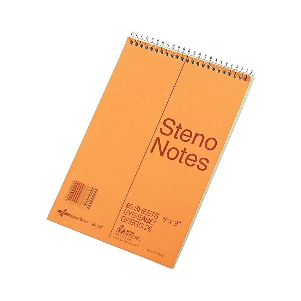 National Brand Notepads<Steno Pad, 6" x 9", Gregg, Brown Cover, 80 Sheets/Pad (36746)