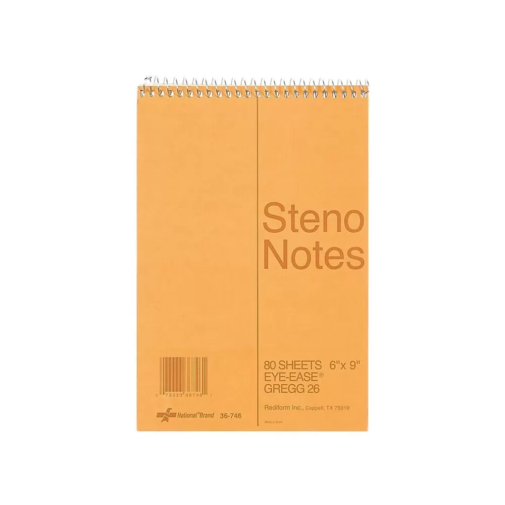 National Brand Notepads<Steno Pad, 6" x 9", Gregg, Brown Cover, 80 Sheets/Pad (36746)
