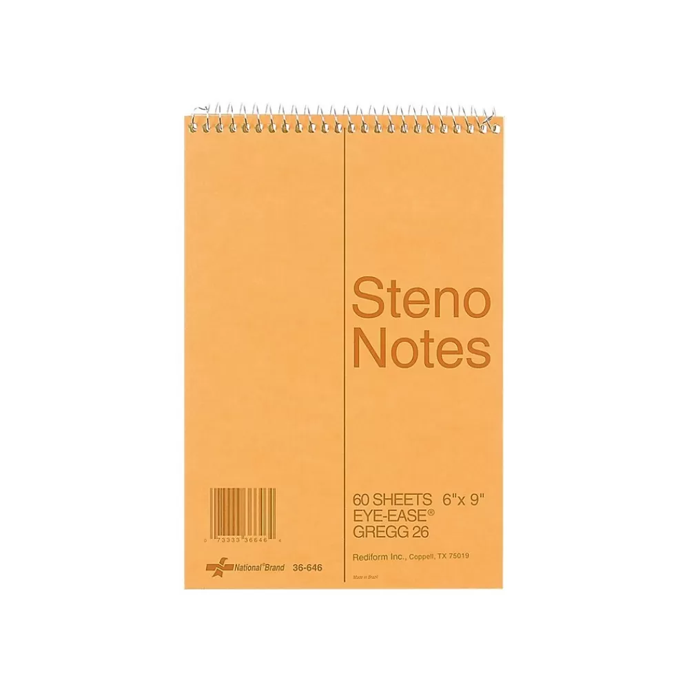 National Brand Notepads<Steno Pad, 6" x 9", Gregg Ruled, Brown, 60 Sheets/Pad (RED36646)