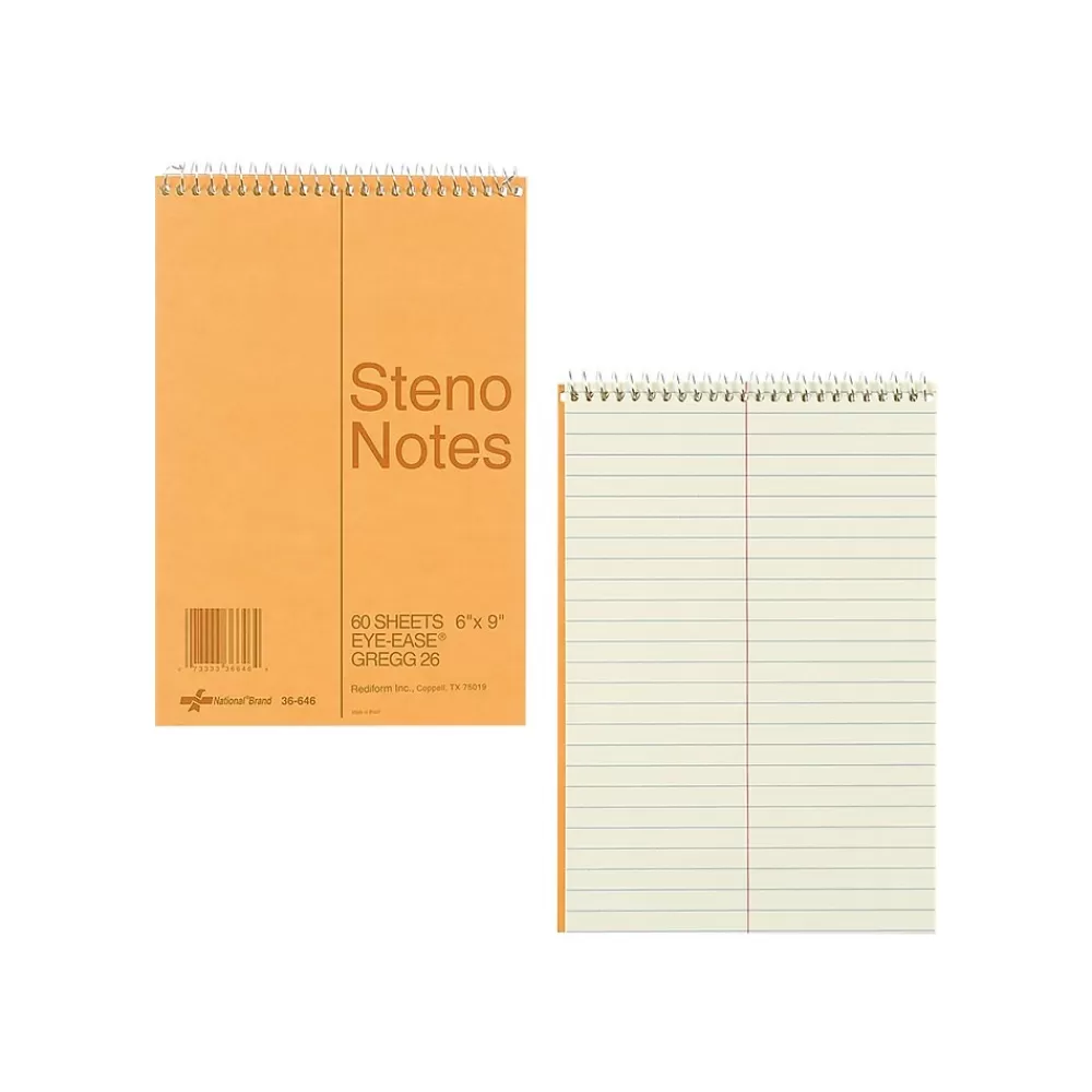 National Brand Notepads<Steno Pad, 6" x 9", Gregg Ruled, Brown, 60 Sheets/Pad (RED36646)