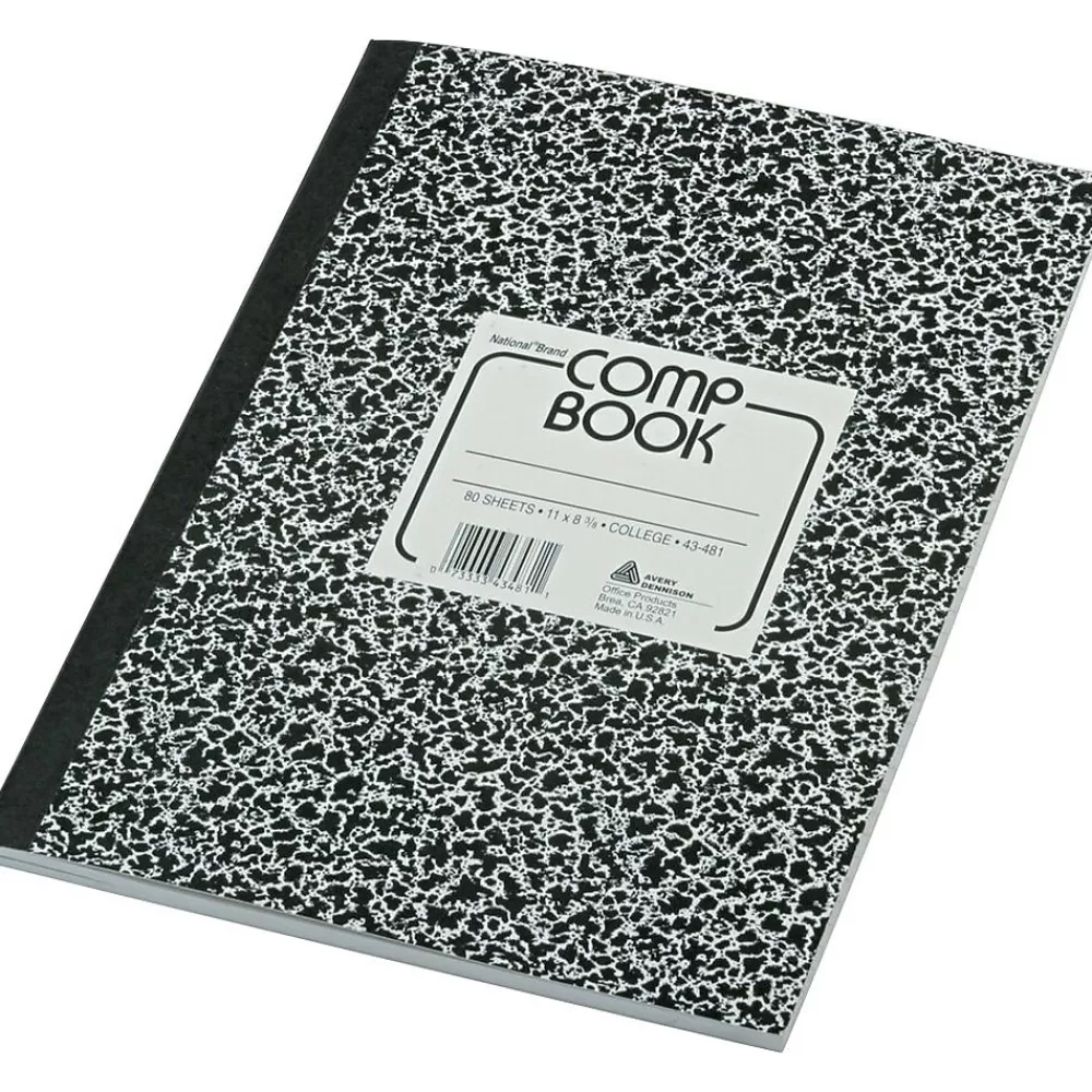 National Brand Composition Notebooks<1-Subject Composition Notebooks, 8.375" x 11", College Ruled, 80 Sheets, Black (RED43481)