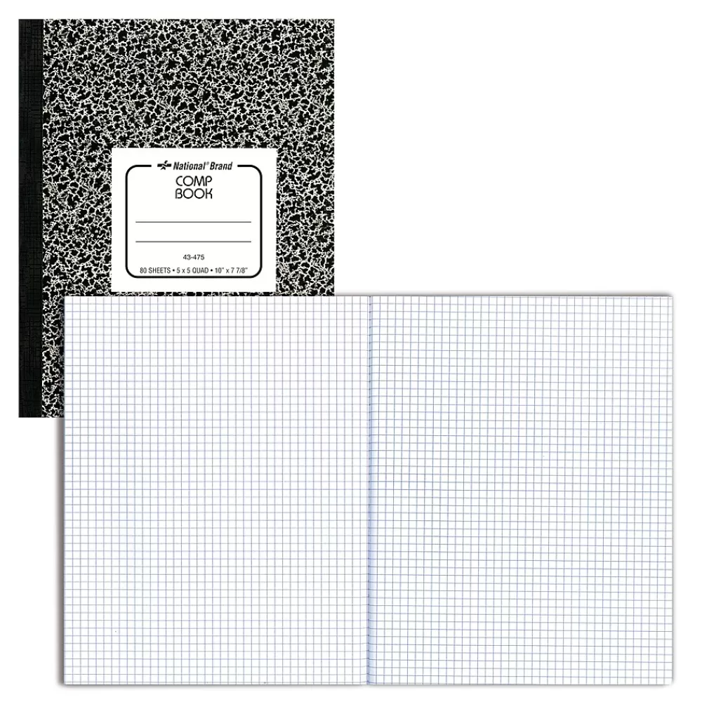 National Brand Composition Notebooks<1-Subject Composition Notebooks, 7.88" x 10", Quad, 80 Sheets, Black (RED43475)