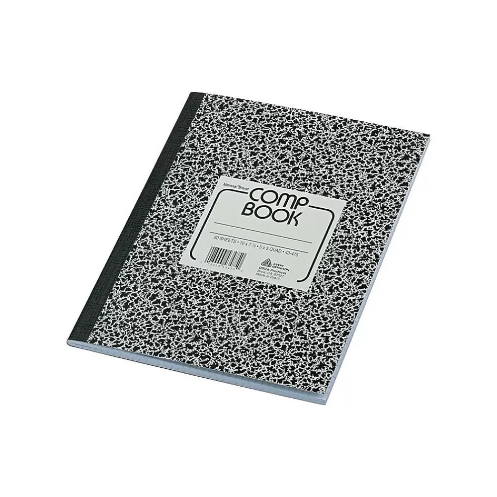 National Brand Composition Notebooks<1-Subject Composition Notebooks, 7.88" x 10", Quad, 80 Sheets, Black (RED43475)