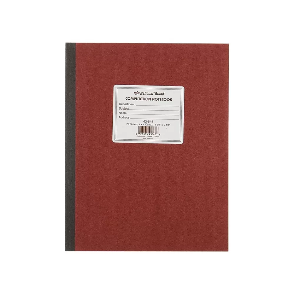 National Brand Notebooks<1-Subject Computation Notebooks, 9.25" x 11.75", Quad, 75 Sheets, Brown (43648)