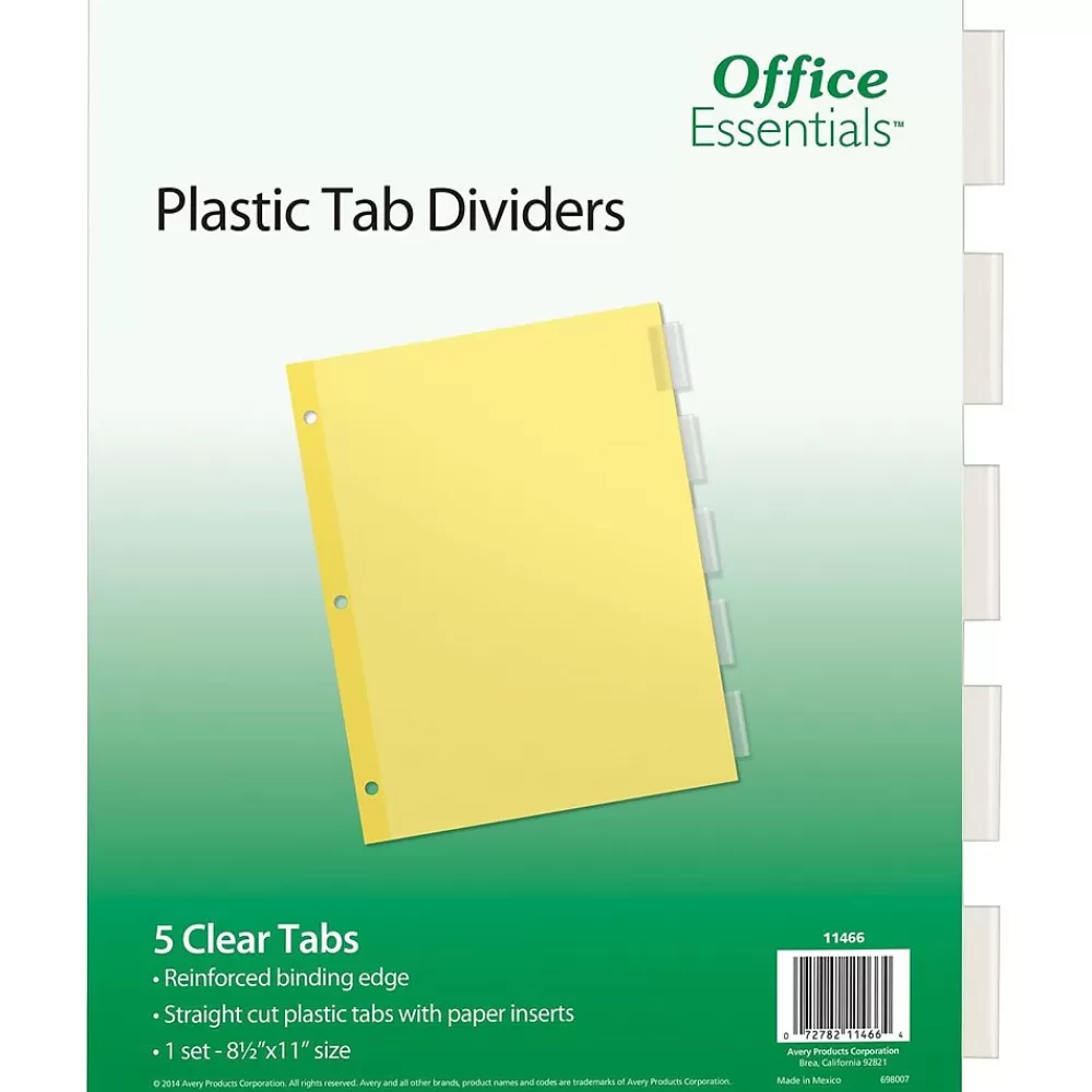 Avery Dividers<Office Essentials Insertable Paper Dividers, 5 Tabs, Clear (11466)