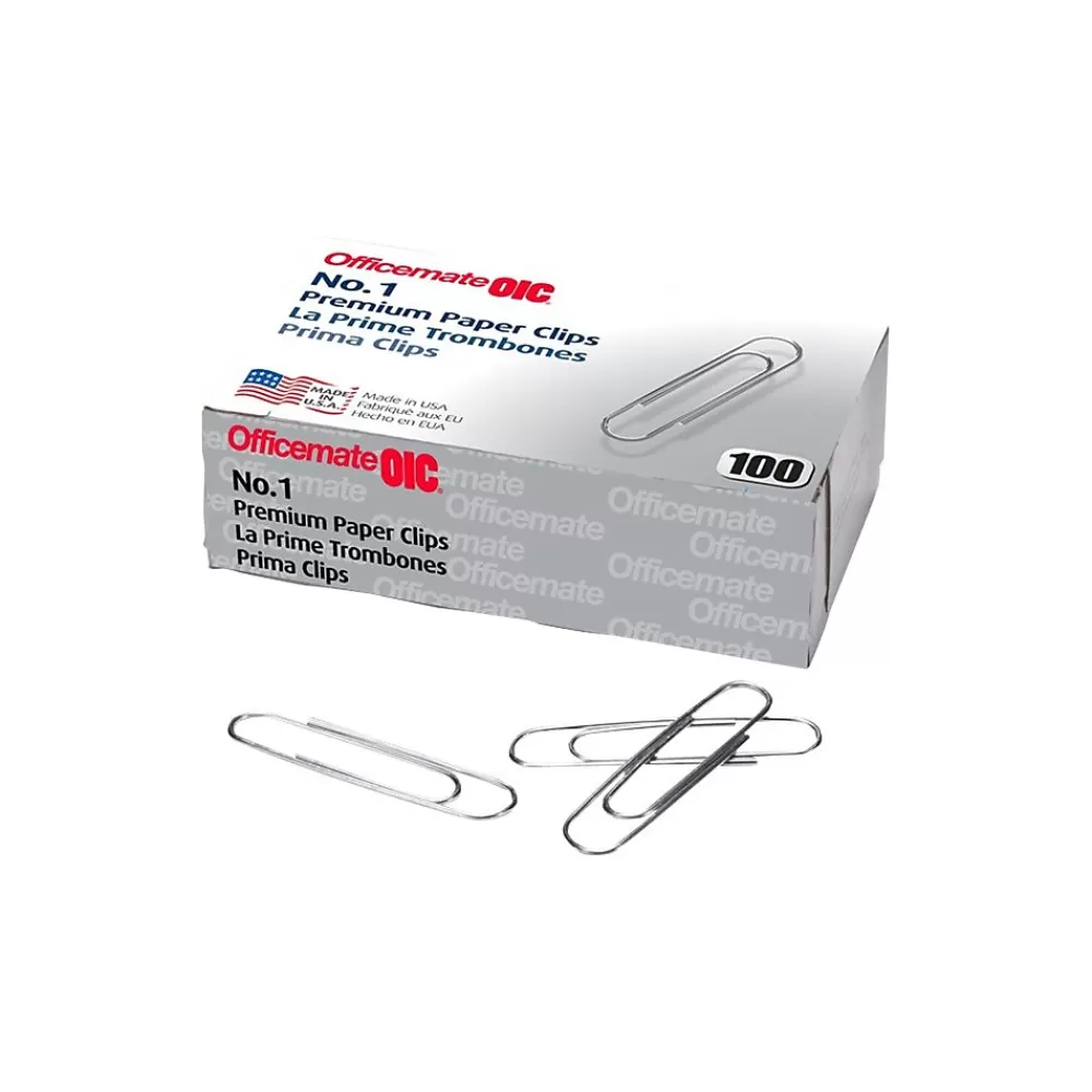 Officemate Clips & Fasteners<Premium Paper Clips, #1, Silver, 100/Box, 10 Boxes/Pack (99916)