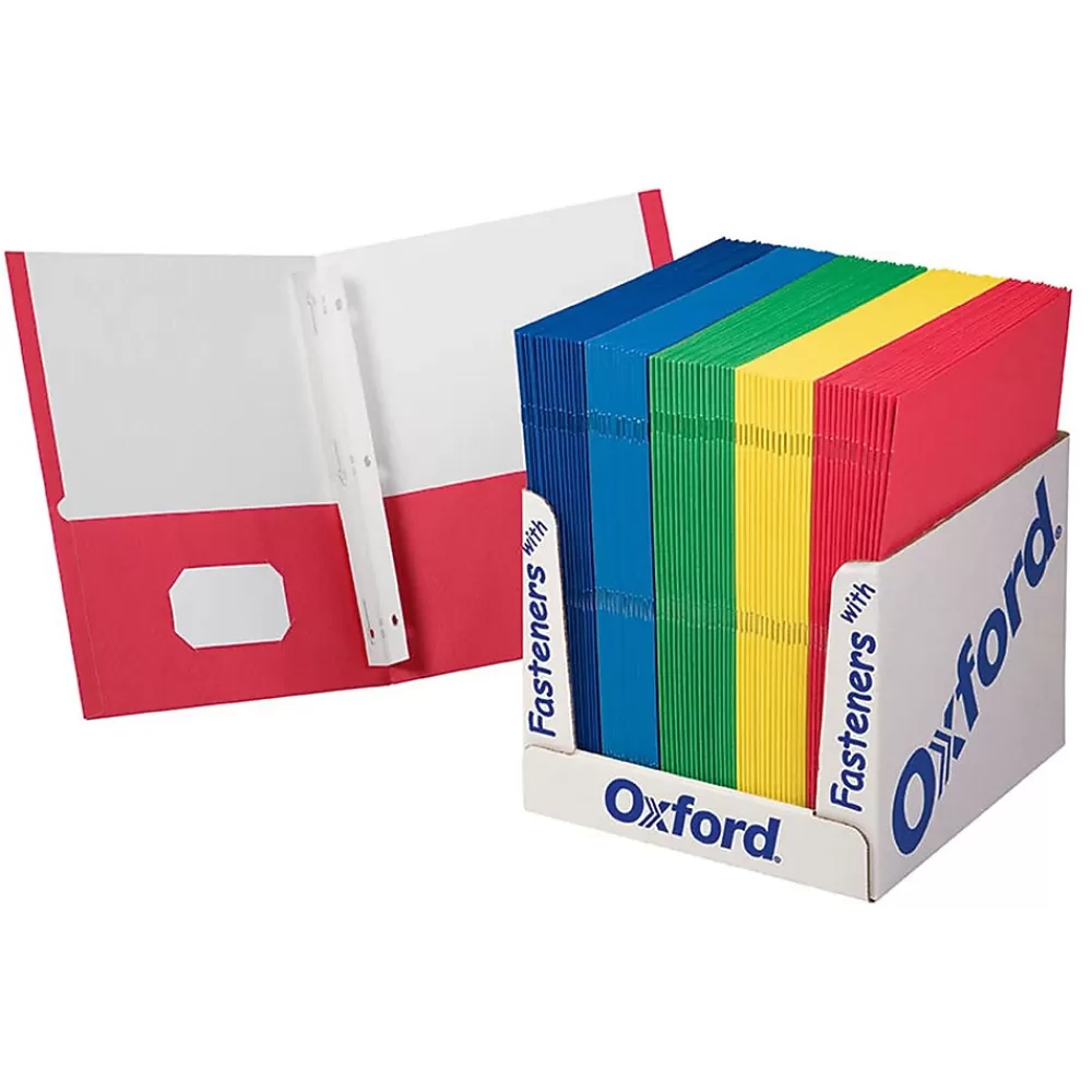Oxford Pocket Folders<2 Pocket Folders with Fasteners, Assorted Colors, 100/Box (ESS50764)