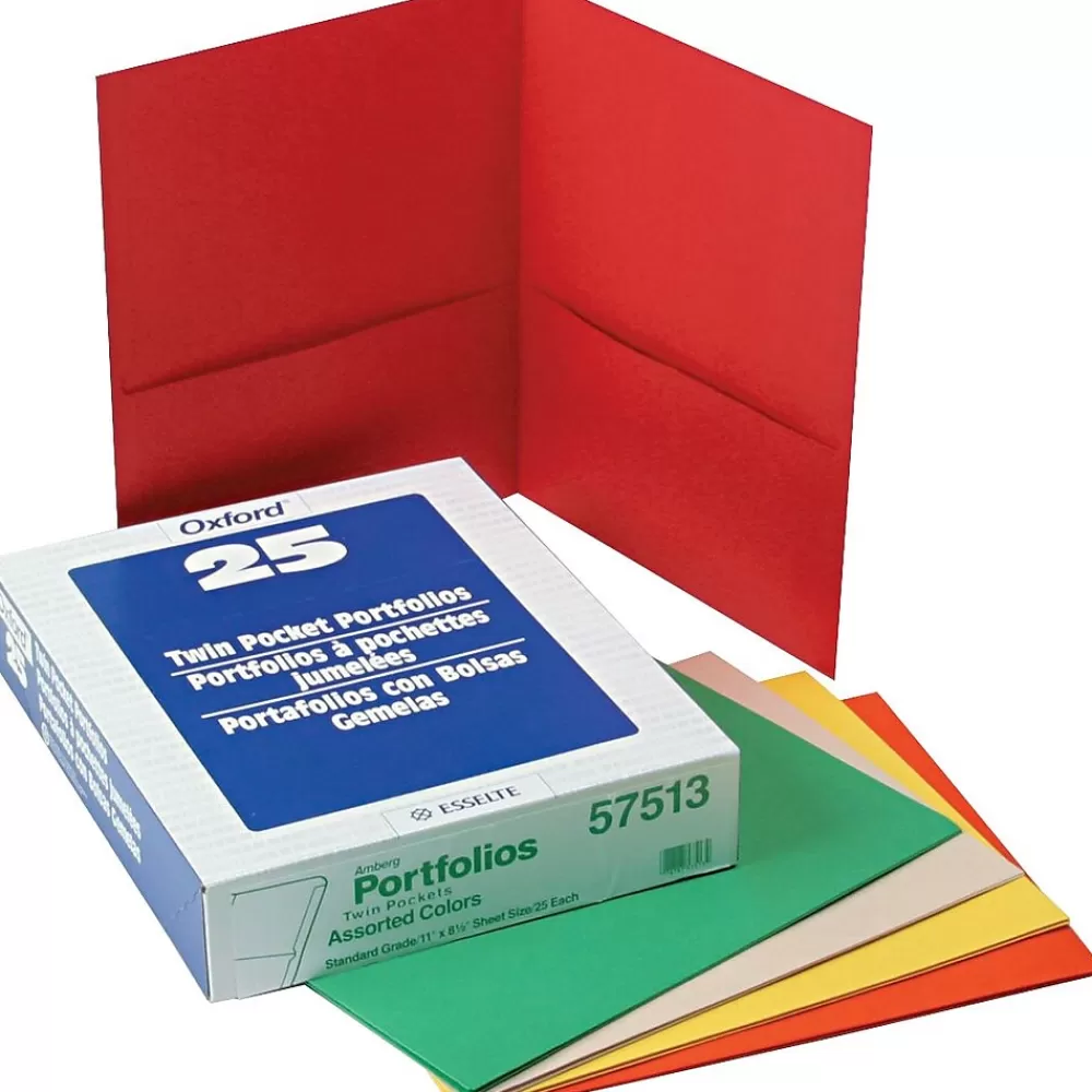 Oxford Pocket Folders<10 2-Pocket Paper Presentation Folder, Assorted, 25/Box (57513EE)