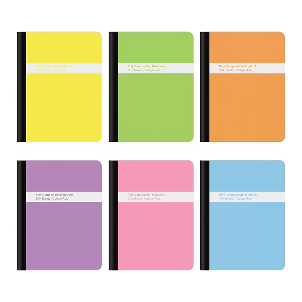 Oxford Composition Notebooks<Composition Notebooks, 7.5" x 9.75", College Ruled, 100 Sheets, Assorted Colors, 6/Pack (64957)