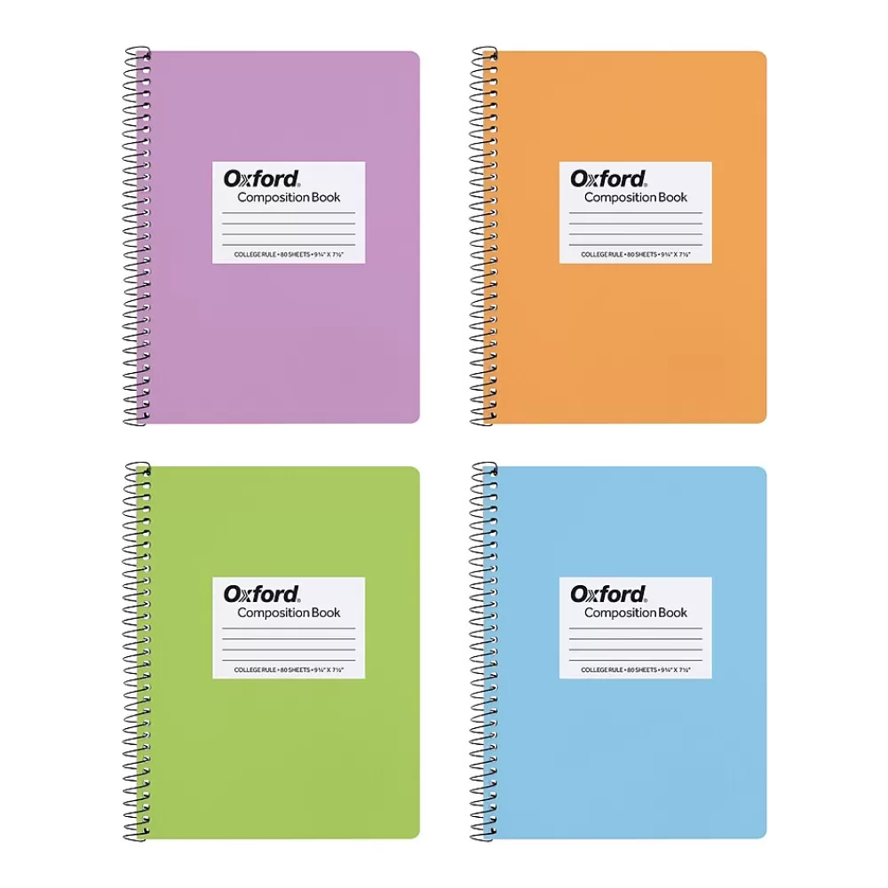 Oxford Composition Notebooks<Composition Notebooks, 7.5" x 9.75", College Ruled, 80 Sheets, Assorted Colors, 4/Pack (64947)