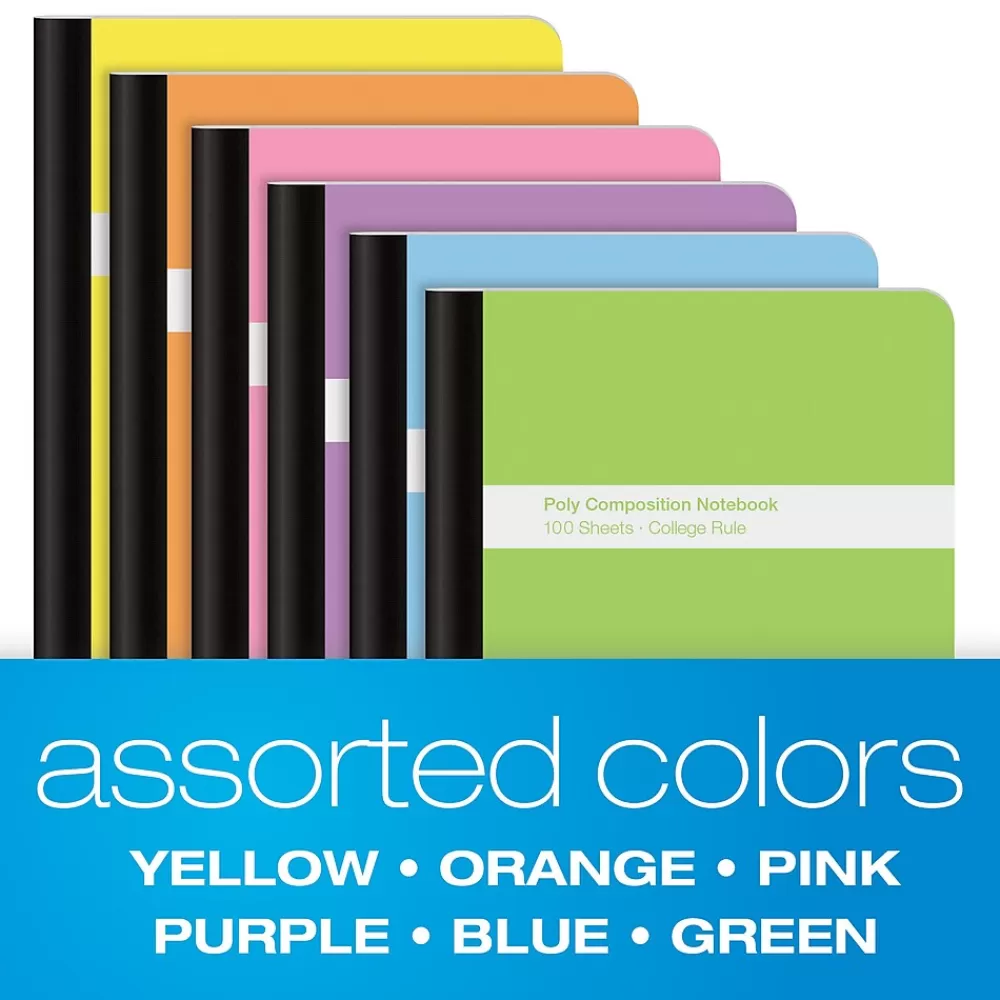 Oxford Composition Notebooks<Composition Notebooks, 7.5" x 9.75", College Ruled, 100 Sheets, Assorted Colors, 6/Pack (64957)