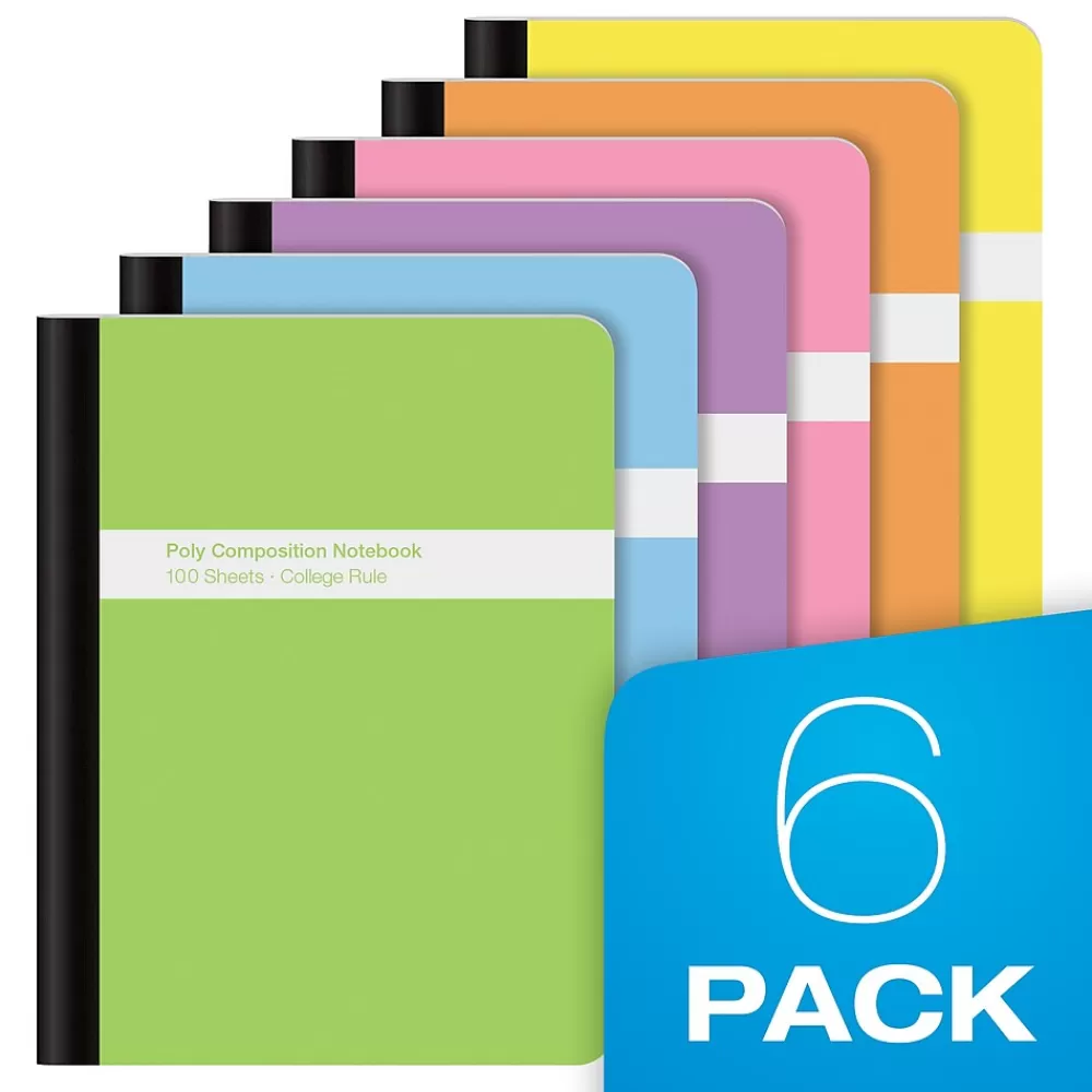 Oxford Composition Notebooks<Composition Notebooks, 7.5" x 9.75", College Ruled, 100 Sheets, Assorted Colors, 6/Pack (64957)