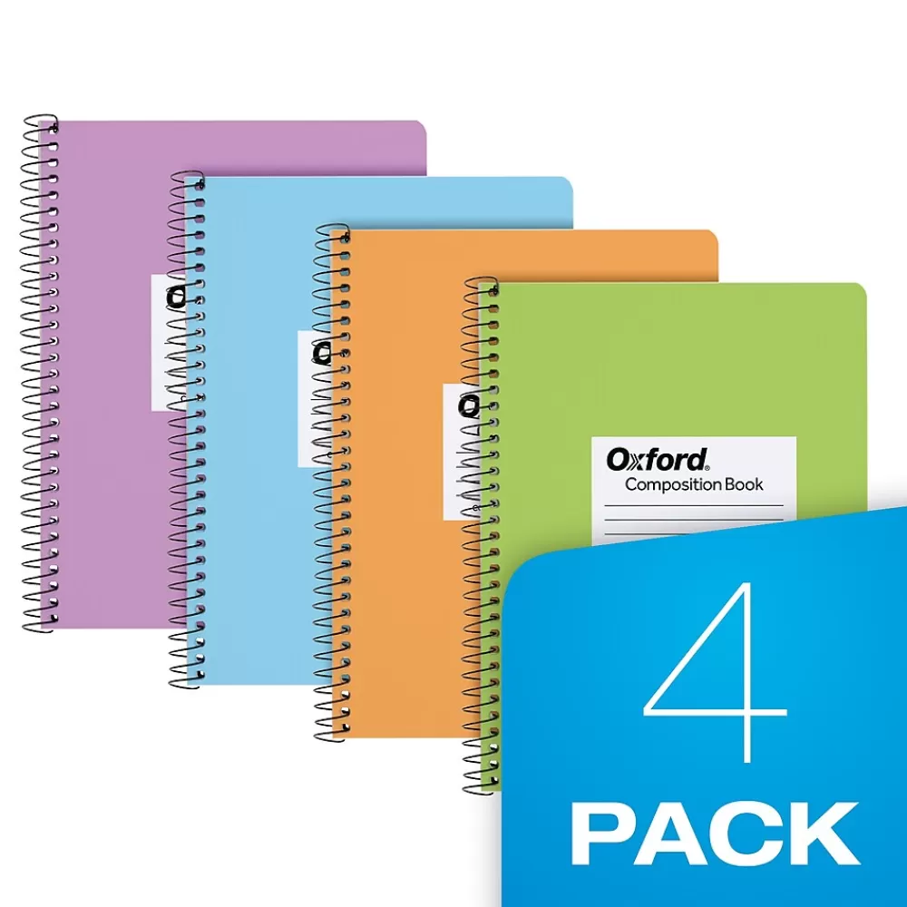 Oxford Composition Notebooks<Composition Notebooks, 7.5" x 9.75", College Ruled, 80 Sheets, Assorted Colors, 4/Pack (64947)
