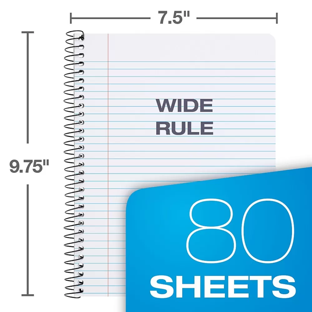 Oxford Subject Notebooks<Composition Notebooks, 7.5" x 9.75", Wide Ruled, 80 Sheets, Assorted Colors, 4/Pack (64946)