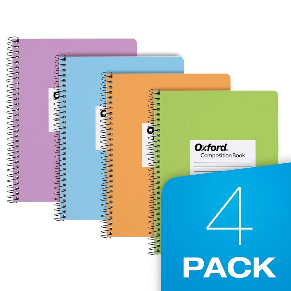 Oxford Subject Notebooks<Composition Notebooks, 7.5" x 9.75", Wide Ruled, 80 Sheets, Assorted Colors, 4/Pack (64946)