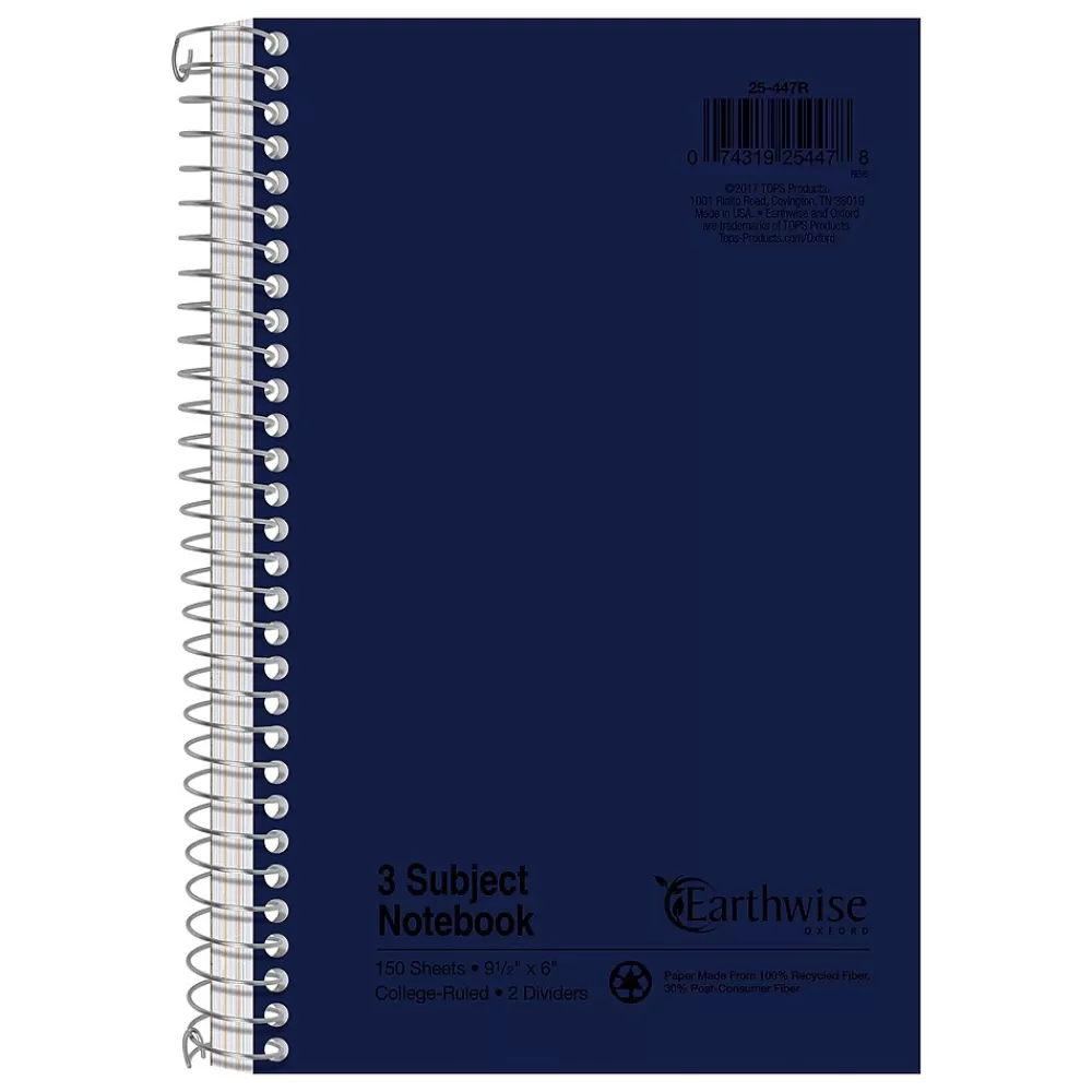 Oxford Subject Notebooks<Earthwise 3-Subject Notebooks, 6" x 9.5", College Ruled, 150 Sheets (25-447R)