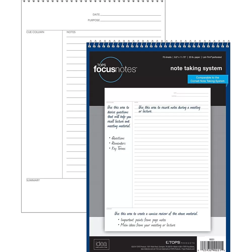 Oxford Notepads<FocusNotes Notepad, 8.5" x 11.75", Cornell Ruled, White, 70 Sheets/Pad (90221)