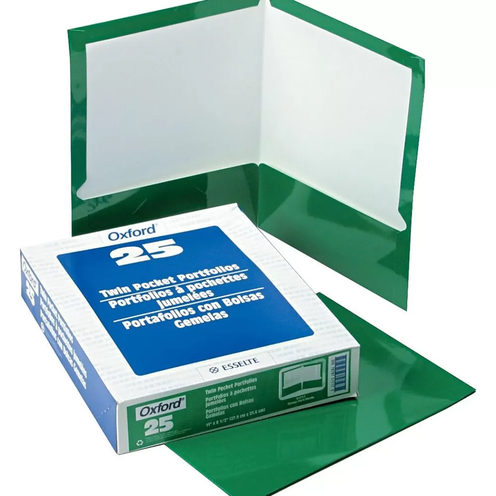 Oxford Pocket Folders<Laminated Portfolio, High Gloss, Green, 11" x 8 1/2", 25/Bx