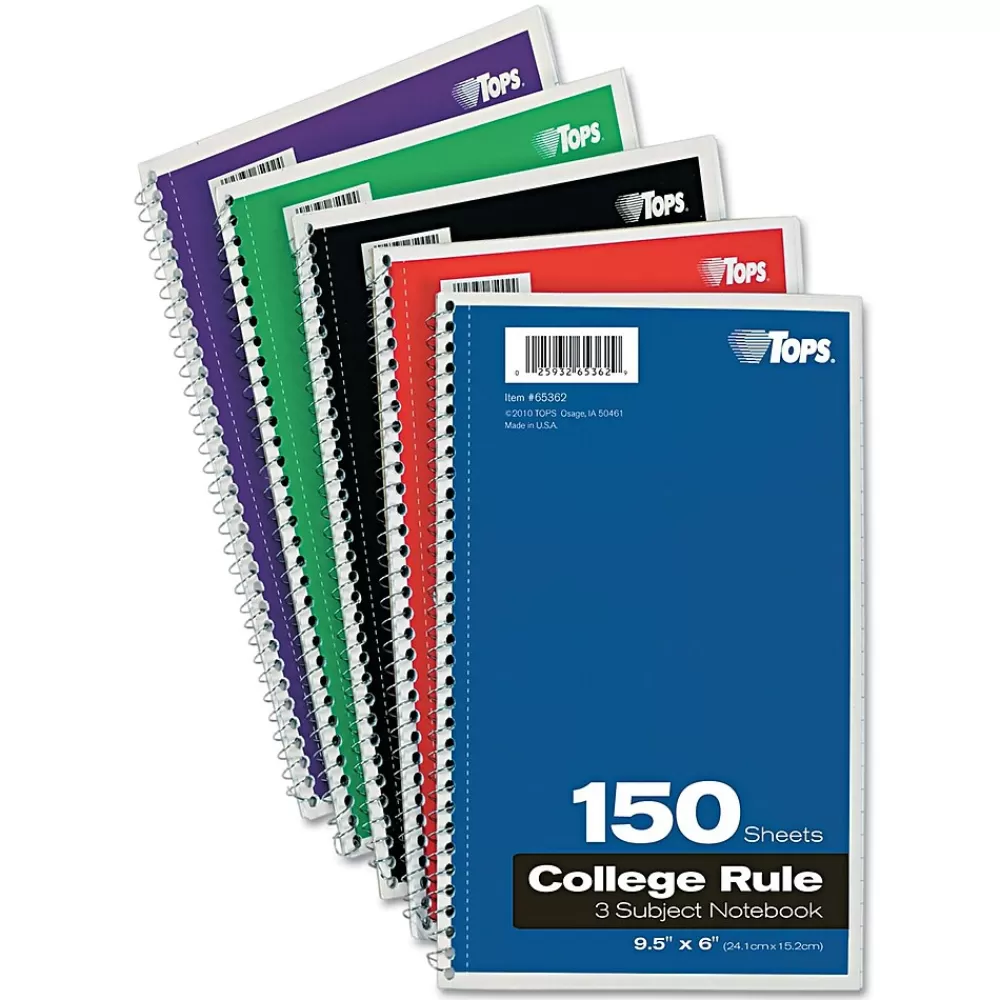 Oxford Subject Notebooks<3-Subject Notebook, 6" x 9 1/2", College Ruled, 150 Sheets, Assorted Colors (65362)