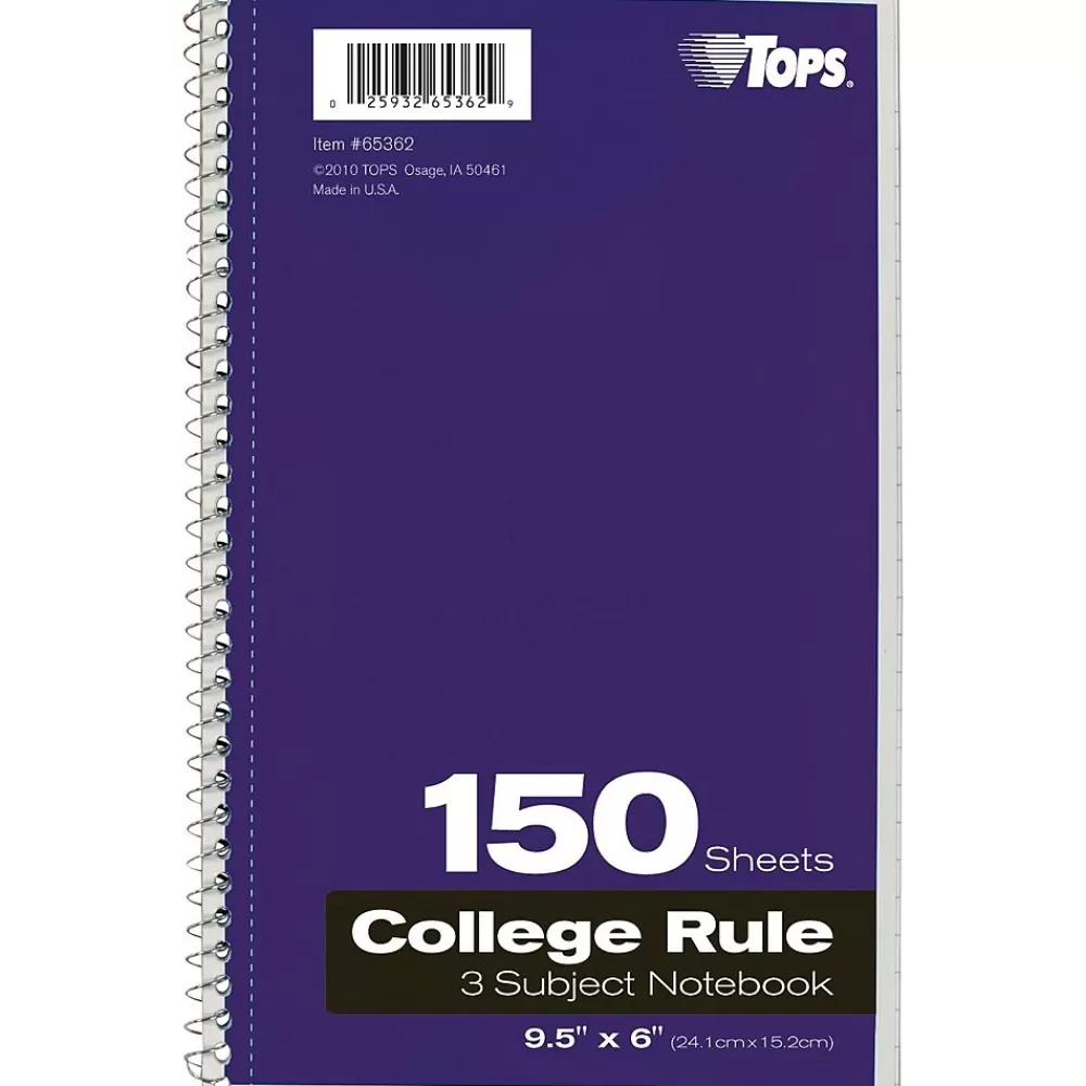 Oxford Subject Notebooks<3-Subject Notebook, 6" x 9 1/2", College Ruled, 150 Sheets, Assorted Colors (65362)