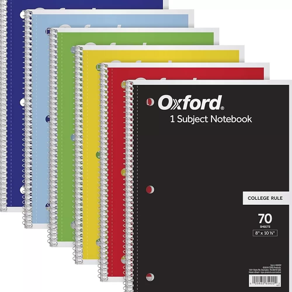 Oxford Subject Notebooks<1-Subject Notebooks, 8" x 10.5", College Ruled, 70 Sheets, Each (65022)