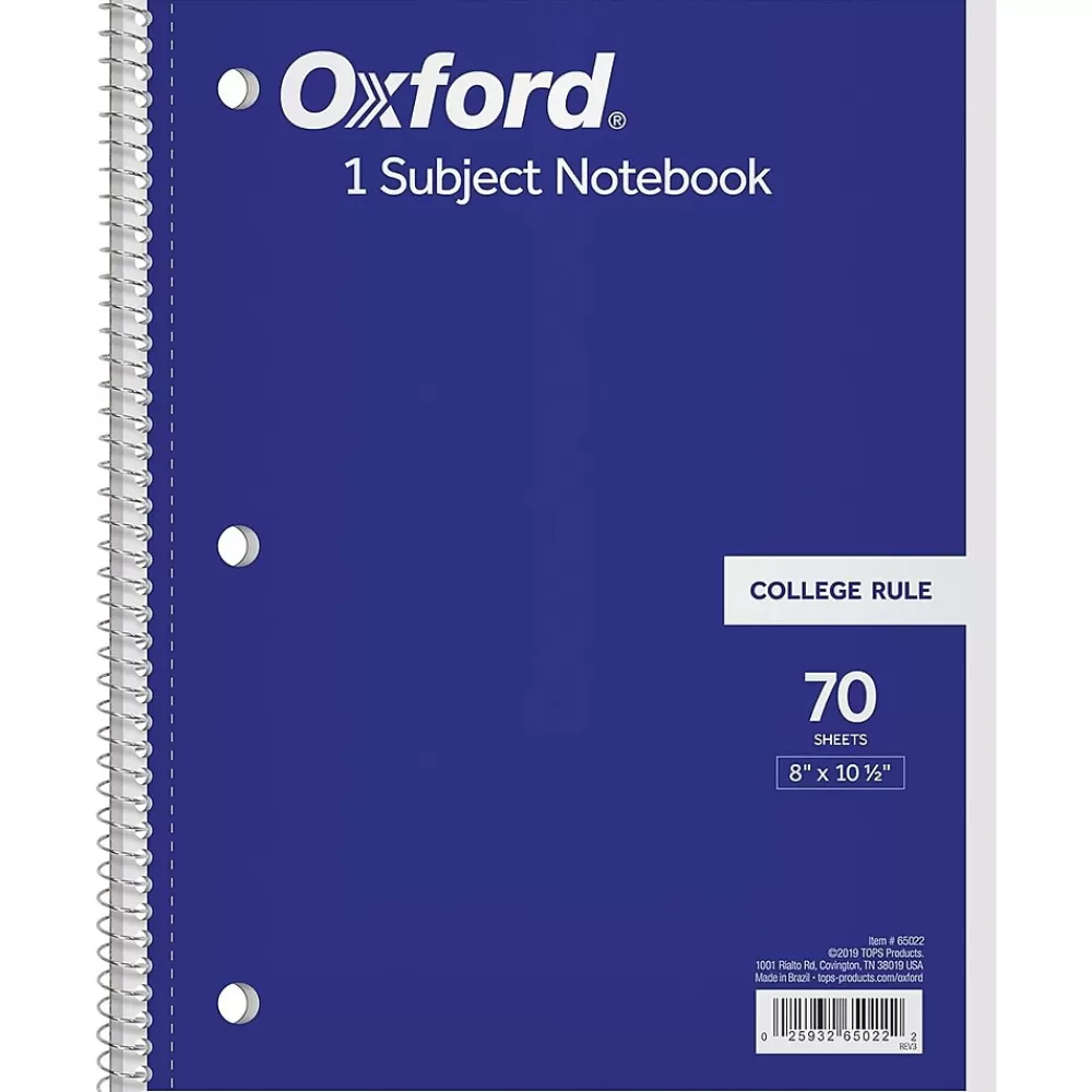 Oxford Subject Notebooks<1-Subject Notebooks, 8" x 10.5", College Ruled, 70 Sheets, Each (65022)