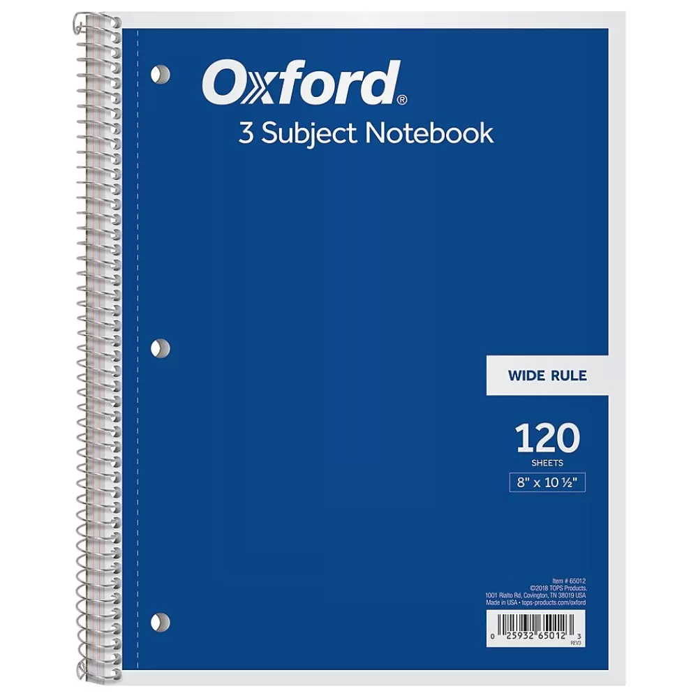 Oxford Subject Notebooks<3-Subject Notebooks, 8" x 10.5", Wide Ruled, 120 Sheets, Each (65012)