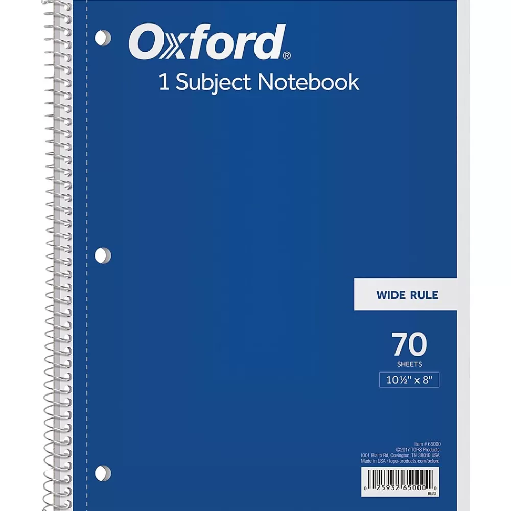 Oxford Subject Notebooks<1-Subject Notebooks, 8" x 10.5", Wide Ruled, 70 Sheets, Each (65000)