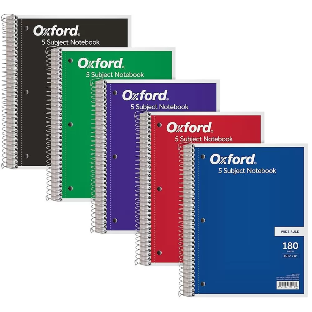 Oxford Subject Notebooks<5-Subject Subject Notebooks, 8" x 10.5", Wide Ruled, 180 Sheets, Each (65058)