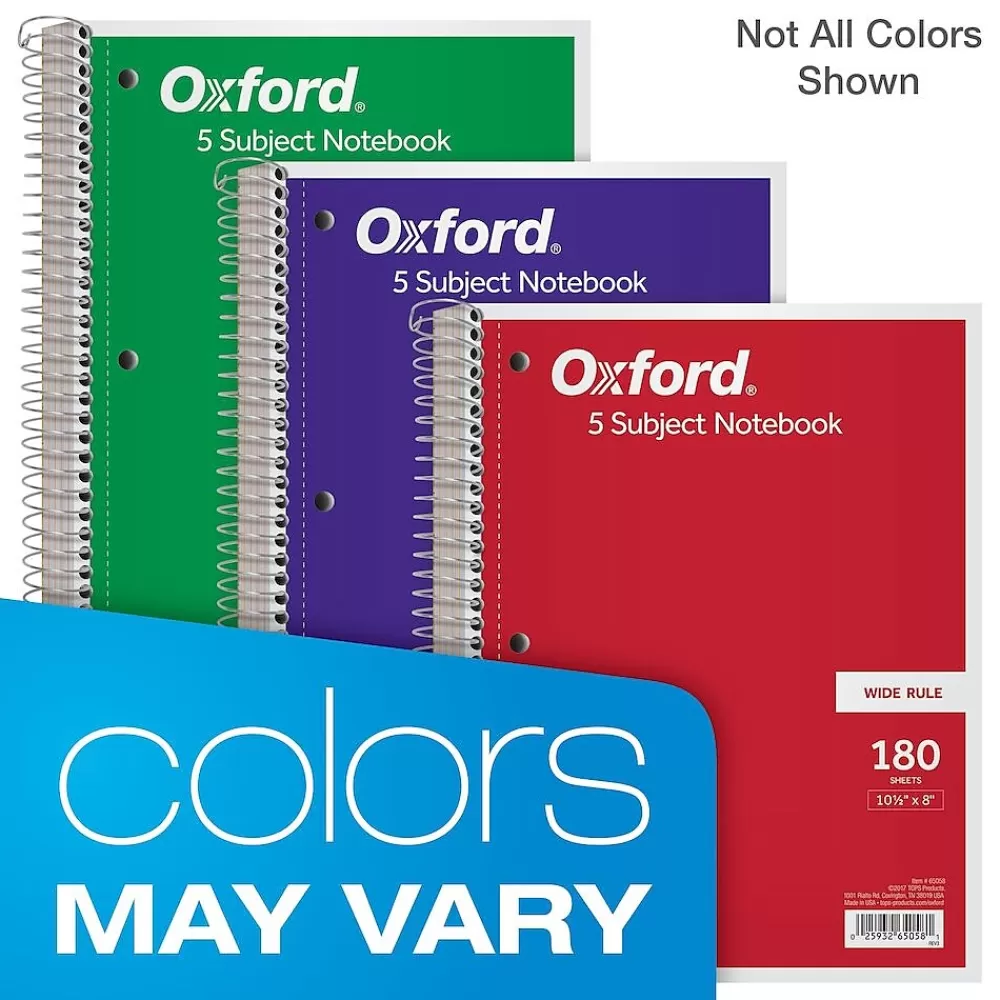 Oxford Subject Notebooks<5-Subject Subject Notebooks, 8" x 10.5", Wide Ruled, 180 Sheets, Each (65058)