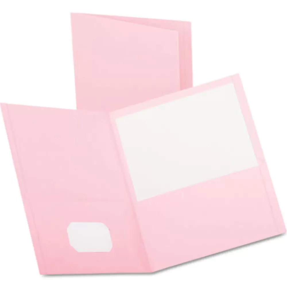 Oxford Pocket Folders<Twin-Pocket Folder, Embossed Leather Grain Paper, Pink, 25/Box (57568EE)