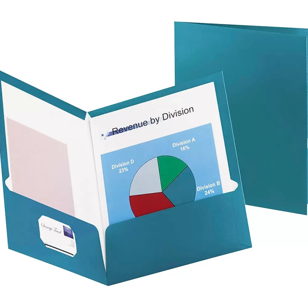 Oxford Pocket Folders<Two-Pocket Laminated Folder, 100-Sheet Capacity, Metallic Teal, 25/Box