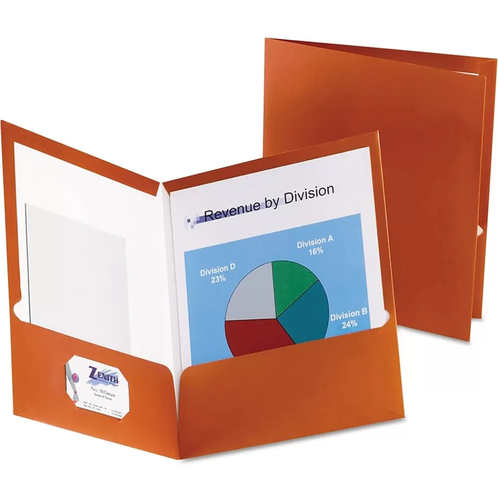 Oxford Pocket Folders<Two-Pocket Laminated Paper Folder, 100-Sheet Capacity, Metallic Copper, 25/BX