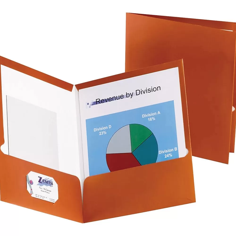 Oxford Pocket Folders<Two-Pocket Laminated Paper Folder, 100-Sheet Capacity, Metallic Copper, 25/BX