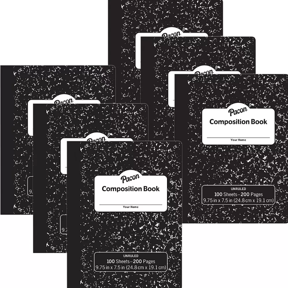 Pacon Composition Notebooks<Composition Notebook, 9.75" x 7.5", 100 Sheets, Black, 6/Bundle (PACMMK37145-6)